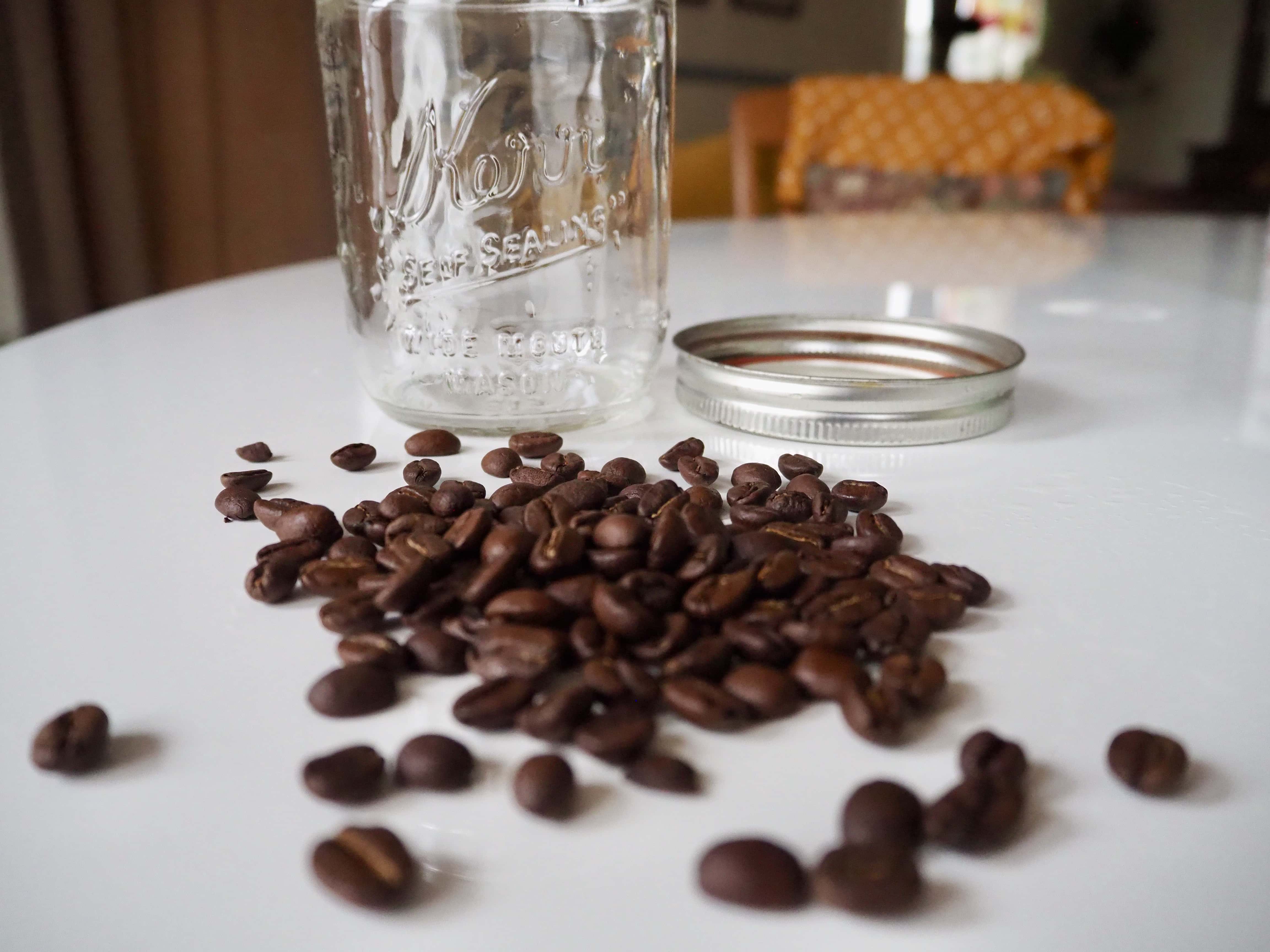 Mason jar and coffee beans