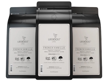 Lifeboost french vanilla bags of coffee