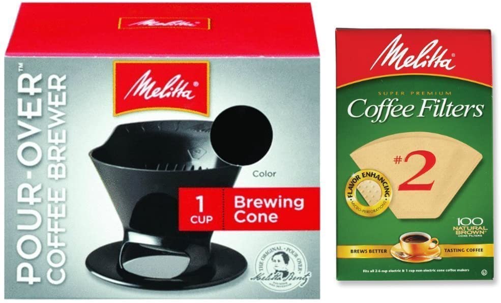 Melitta pour over coffee cone and filters