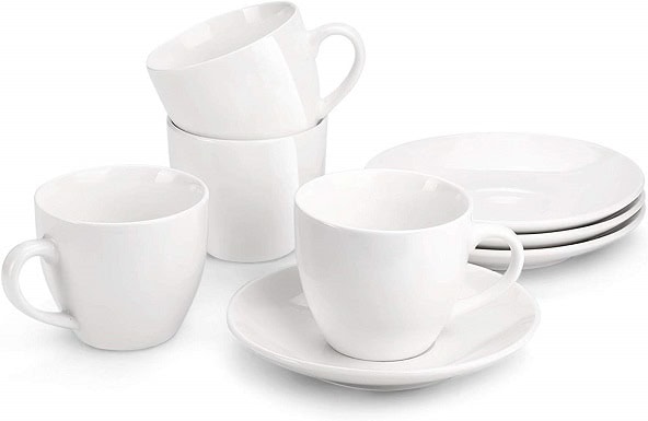 MIWARE Porcelain Cappuccino Cups with Saucers (set of 4)