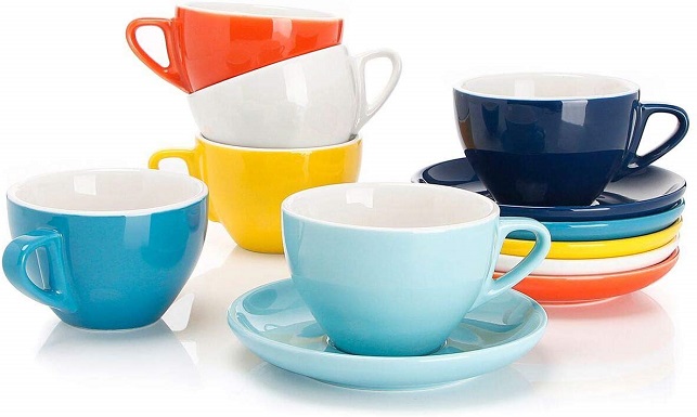Sweese Porcelain Latte &amp; Cappuccino Cups with Saucers (set of 6)