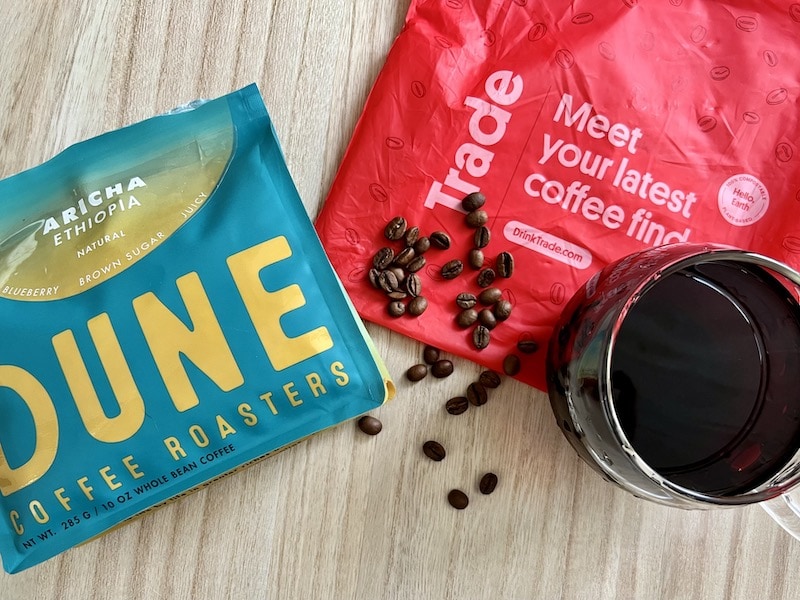 Trade Coffee Subscription Dune roaster with beans and coffee