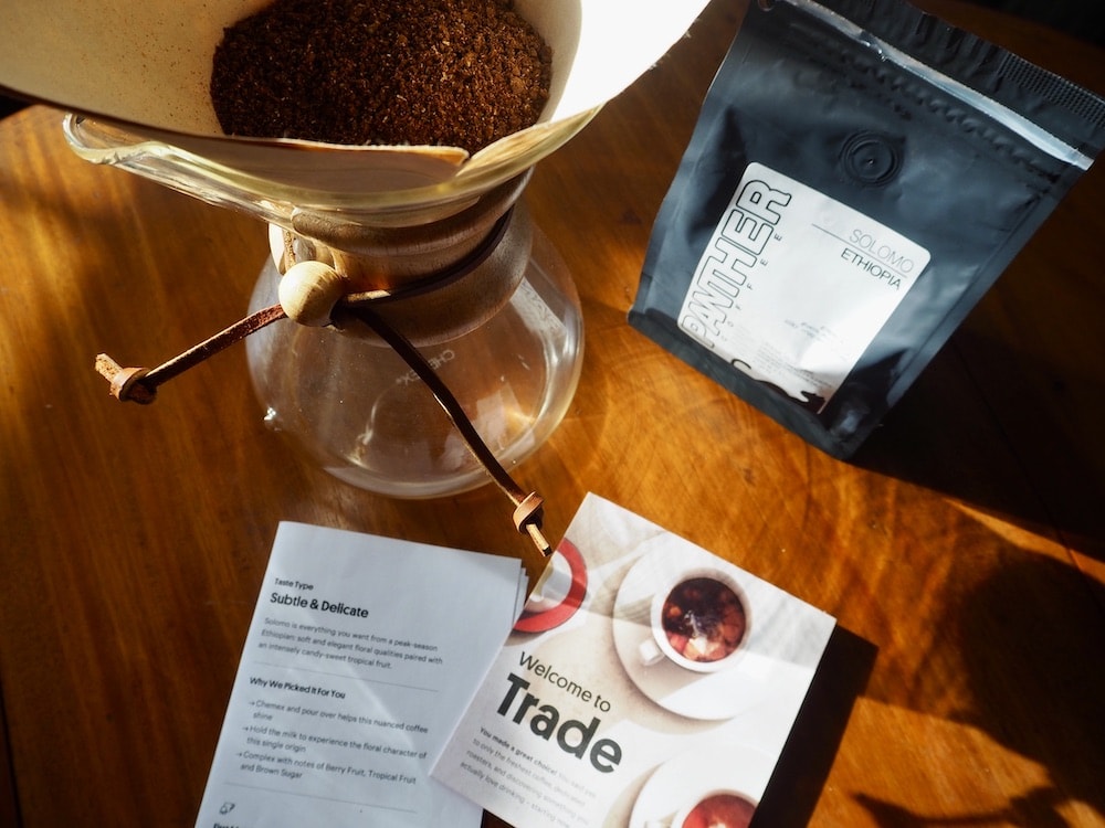 Trade Coffee subscription ready to brew Chemex