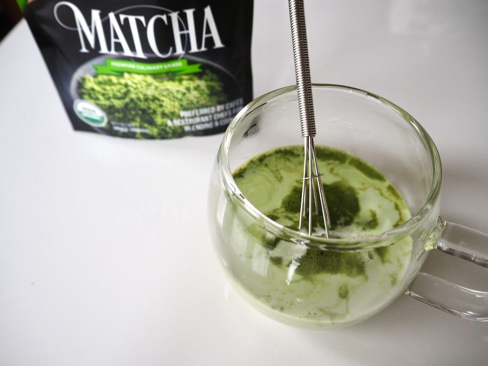 Mix matcha powder and milk latte