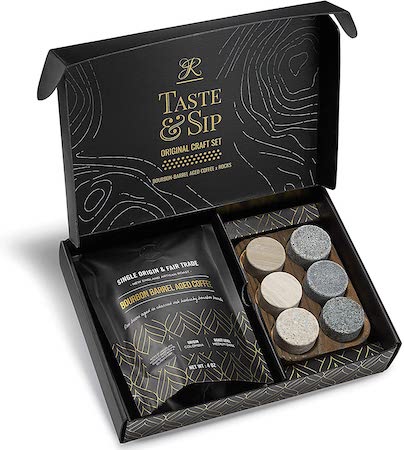 Whiskey Chilling Stones &amp; Kentucky Bourbon Barrel Aged Coffee Set