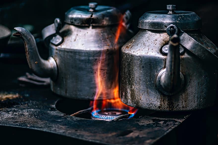 Steeping coffee on camp fire