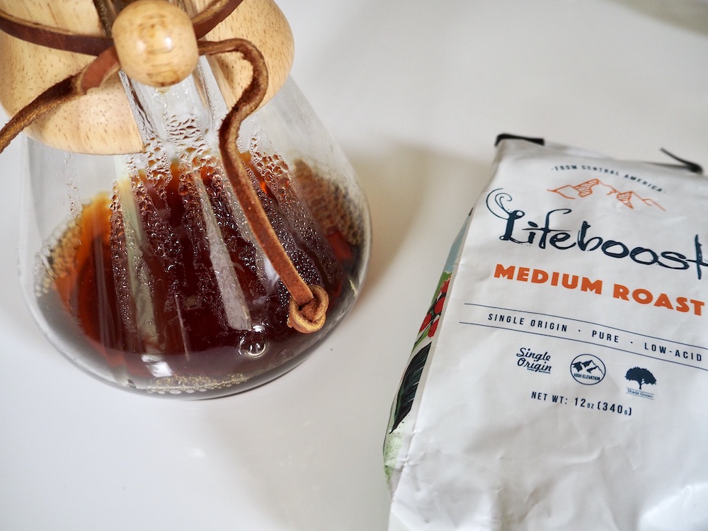 Lifeboost Coffee brewed in Chemex