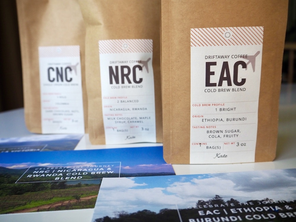 Driftaway cold brew coffee subscription packaging