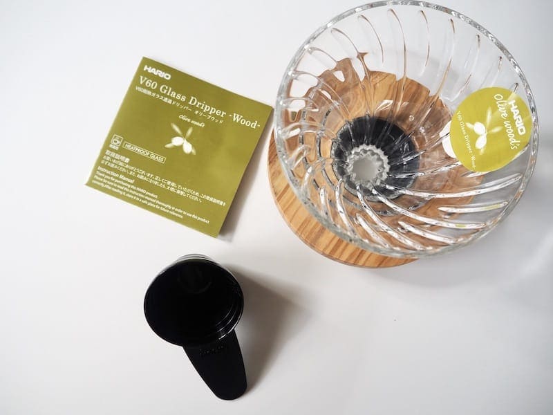 Hario V60 glass and olive wood dripper