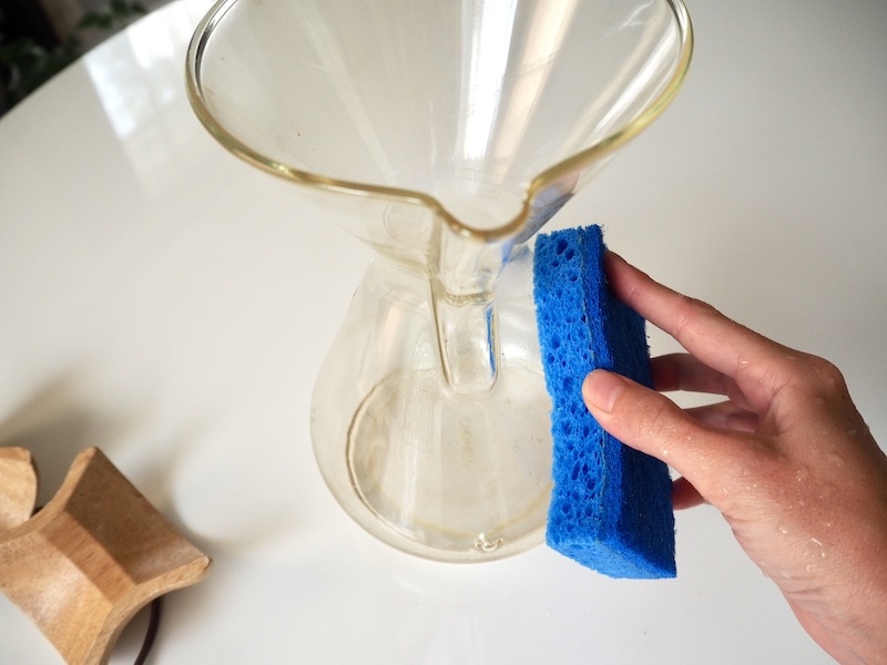 scrub Chemex with soap and sponge