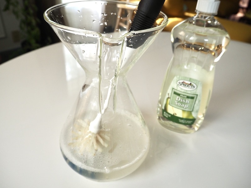 wash Chemex with a bottle brush and dish soap
