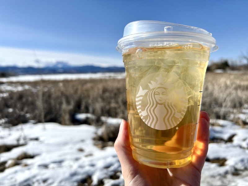 Starbucks iced green tea in to go cup outside_Kate