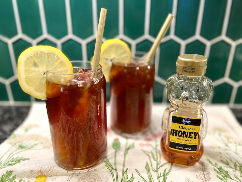mazagran lemon coffee in cups with bottle of honey