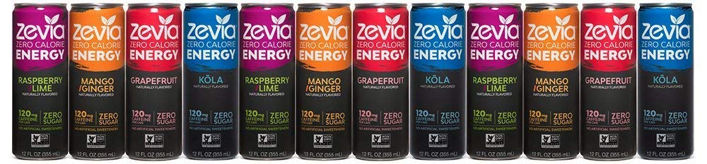 variety of Zevia energy drinks