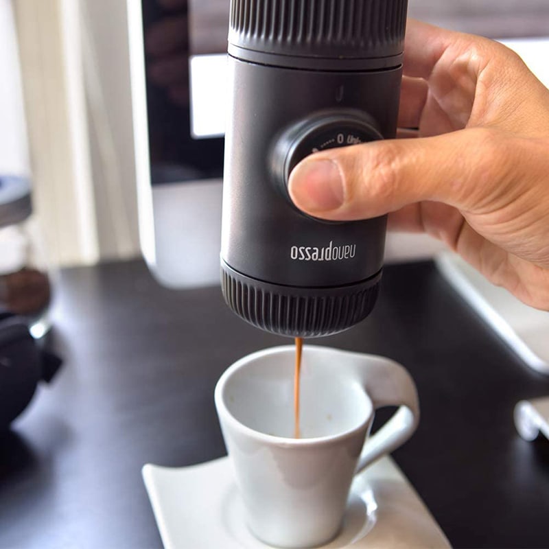 extracting coffee from Wacaco Nanopresso Portable Espresso Maker